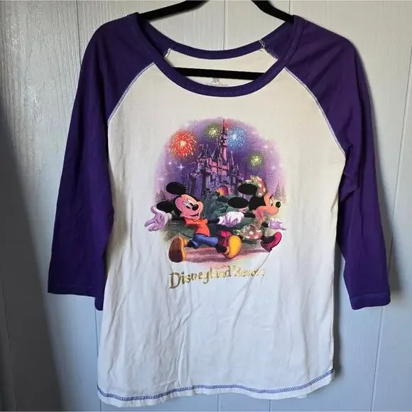 Disney Parks Disneyland Resort Glitter Baseball Tee size Large Mickey Minnie - Picture 1 of 7